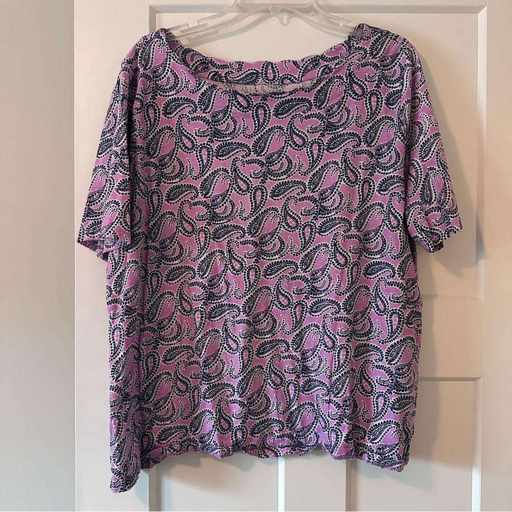 Talbots Pink Paisley Pima Cotton Top Short Sleeve Size 2X